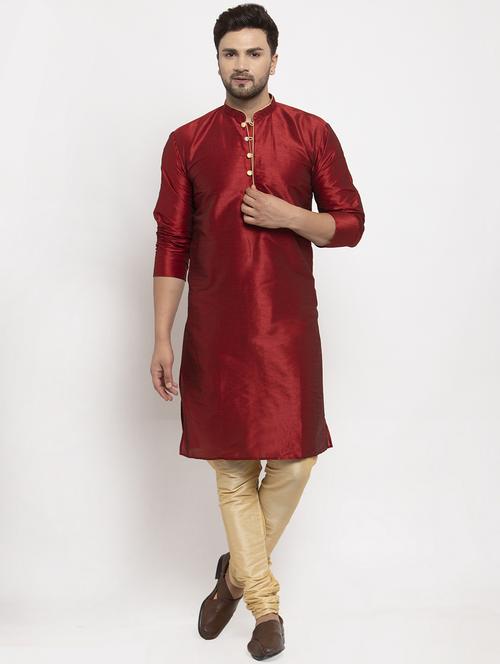 maroon solid kurta pajama ethnic wear set - 17594320 - Very Small Image - 1