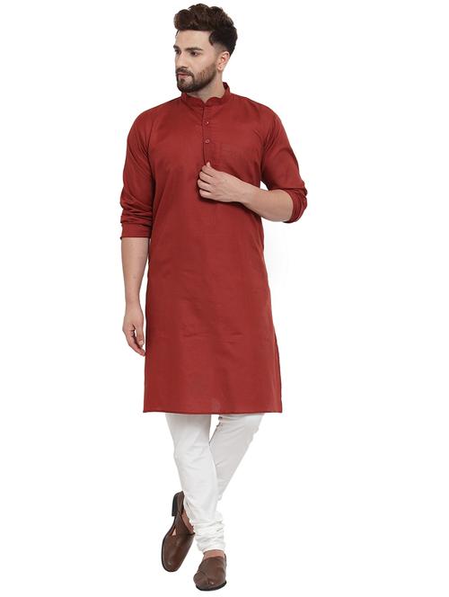maroon solid long kurta - 17594332 - Very Small Image - 1