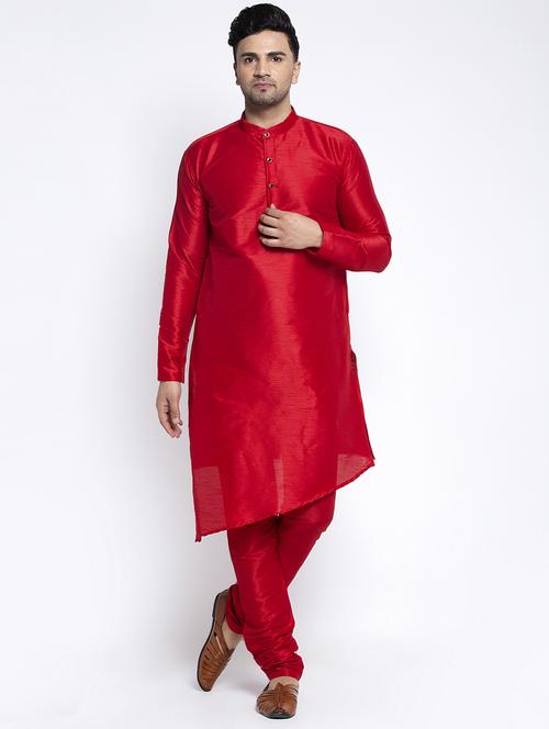 red solid asymmetric long kurta - 17594402 - Very Small Image - 1