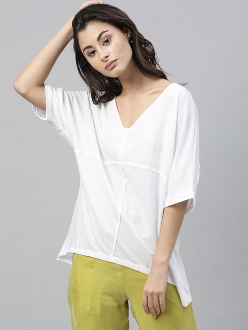 v-neck solid top - 17594486 - Very Small Image - 1
