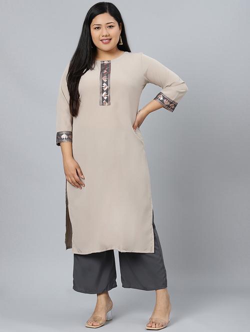 beige crepe kurta palazzo  set - 17594629 - Very Small Image - 1