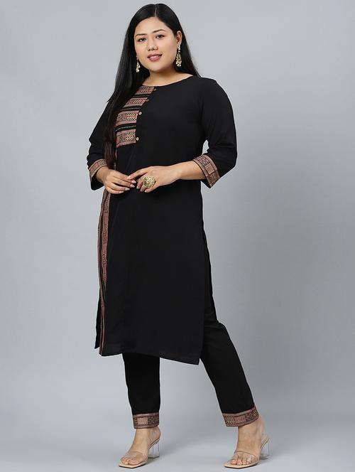 black crepe kurta pant  set - 17594649 - Very Small Image - 1