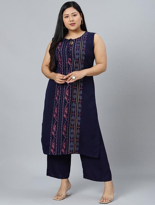 navy rayon kurta palazzo  set - 17594675 - Very Small Image - 1