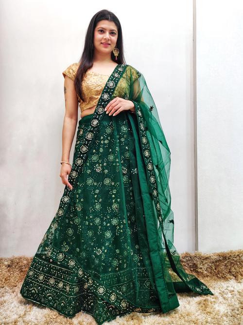 green embroidered lehenga set  - 17594683 - Very Small Image - 1