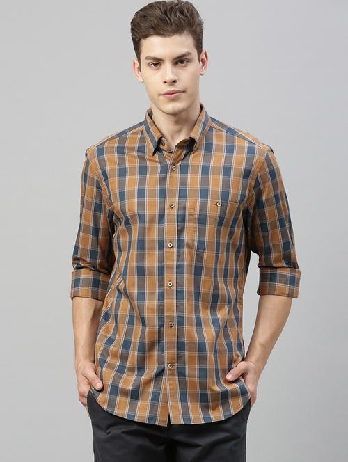 brown checkered casual shirt - 17594816 - Very Small Image - 1