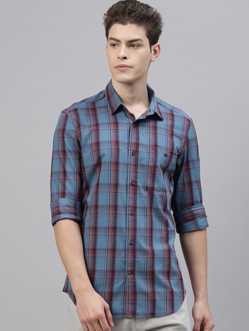 blue checkered casual shirt - 17594924 - Very Small Image - 1