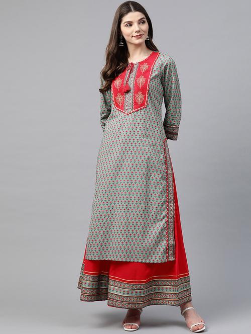Printed Kurta Skirt Set - 17595504 - Very Small Image - 1