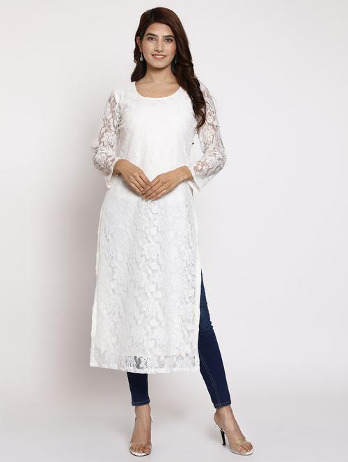 white solid straight kurta - 17595505 - Very Small Image - 1