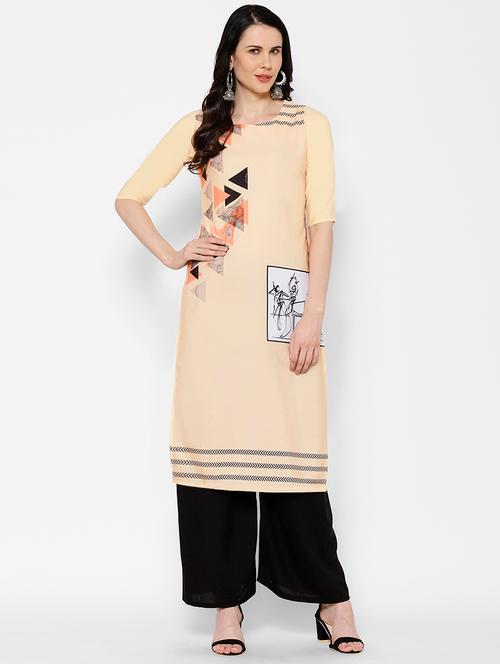 cream printed straight kurta - 17595778 - Very Small Image - 1