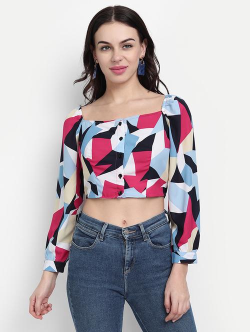 women's crop square neck top - 17596185 - Very Small Image - 1