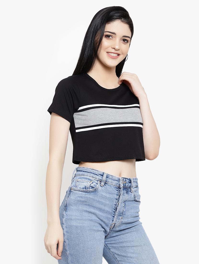 women's crop round neck t-shirt - 17596215 - Zoom Image - 2