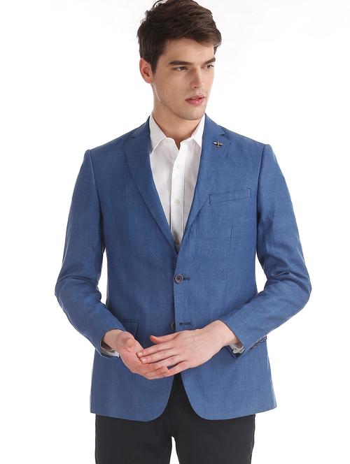 blue solid single breasted formal blazer - 17597858 - Very Small Image - 1