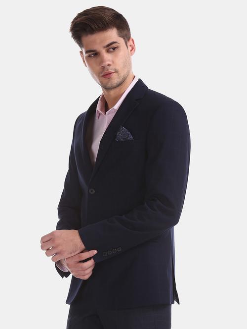 navy blue checkered single breasted formal blazer - 17597868 - Very Small Image - 1