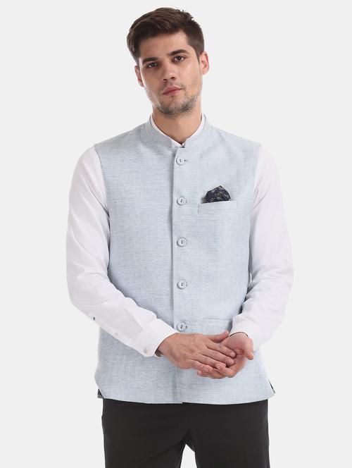 light blue solid  nehru jacket - 17597873 - Very Small Image - 1