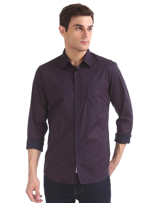 navy blue printed casual shirt - 17597901 - Very Small Image - 1