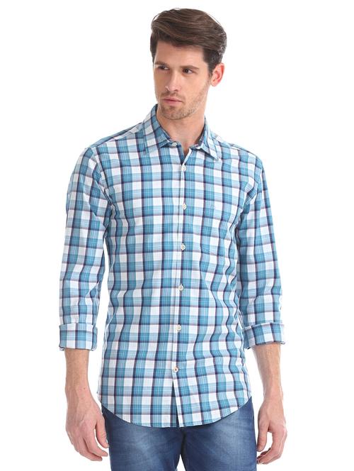 blue checkered casual shirt - 17597906 - Very Small Image - 1