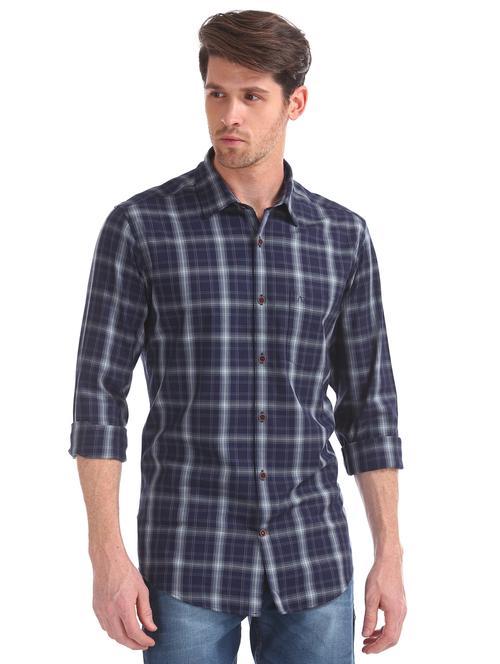 navy blue checkered casual shirt - 17597909 - Very Small Image - 1