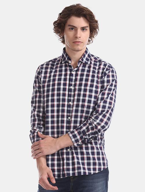 navy blue checkered casual shirt - 17597984 - Very Small Image - 1