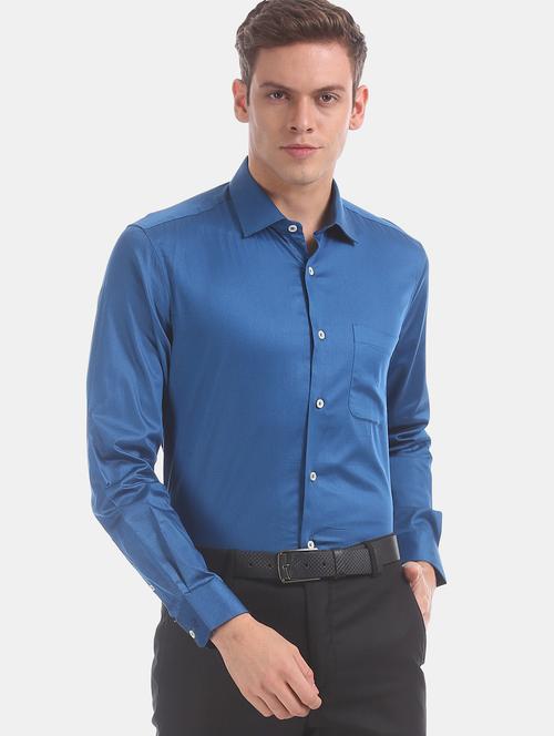 blue self design formal shirt - 17597992 - Very Small Image - 1