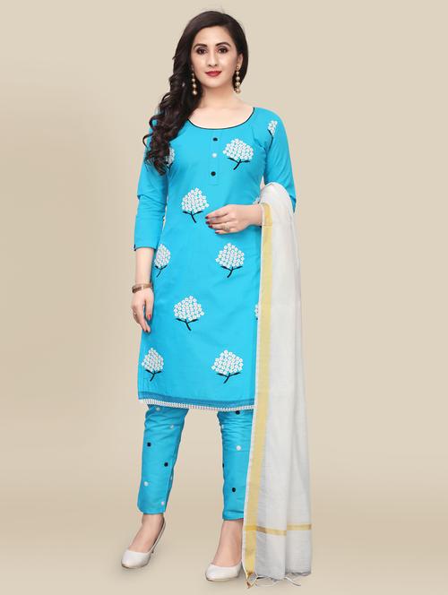 sky blue cotton unstitched suit - 17599153 - Very Small Image - 1