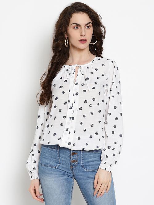 tie up neck printed blouson top  - 17599922 - Very Small Image - 1