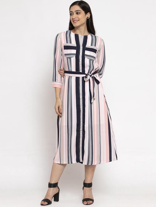 women's belted striped dress - 17600019 - Very Small Image - 1