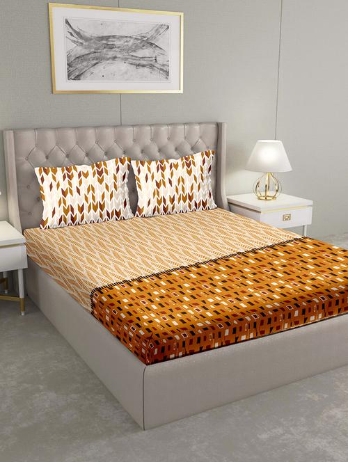 blueberry double bedsheet set super king size 180 tc cotton yellow colour - 17600343 - Very Small Image - 1