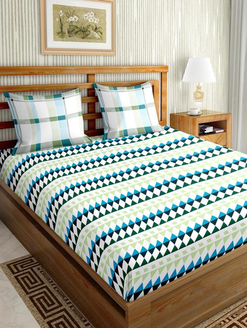mysterious double bedsheet set king size 180 tc cotton teal colour - 17600371 - Very Small Image - 1