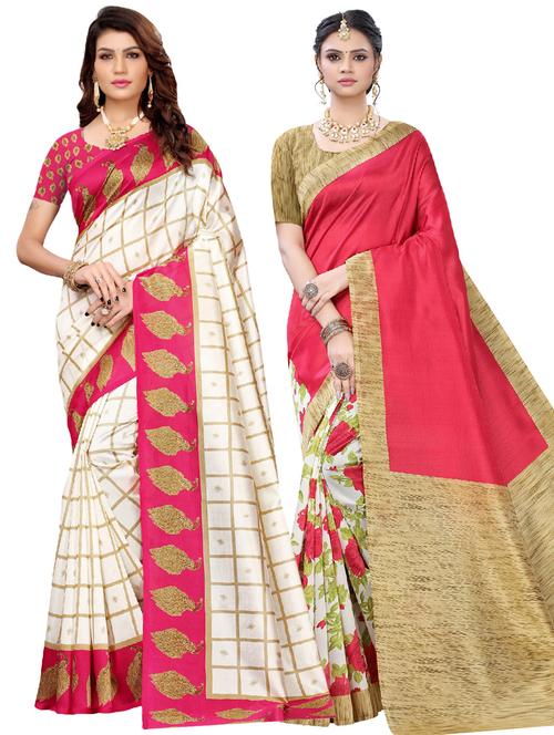 pink art silk combos saree - 17600953 - Very Small Image - 1