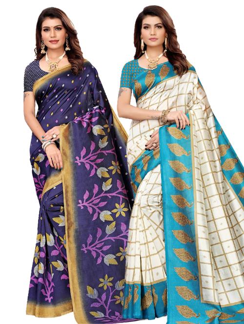 turquoise art silk combos saree with blouse - 17601027 - Very Small Image - 1