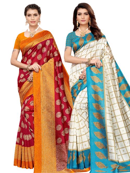 turquoise art silk combos saree with blouse - 17601038 - Very Small Image - 1