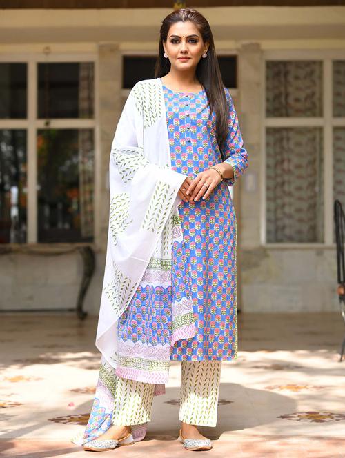 blue cotton suit  set - 17601499 - Very Small Image - 1