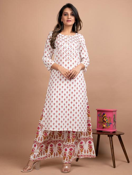 white kurta skirt set - 17602167 - Very Small Image - 1