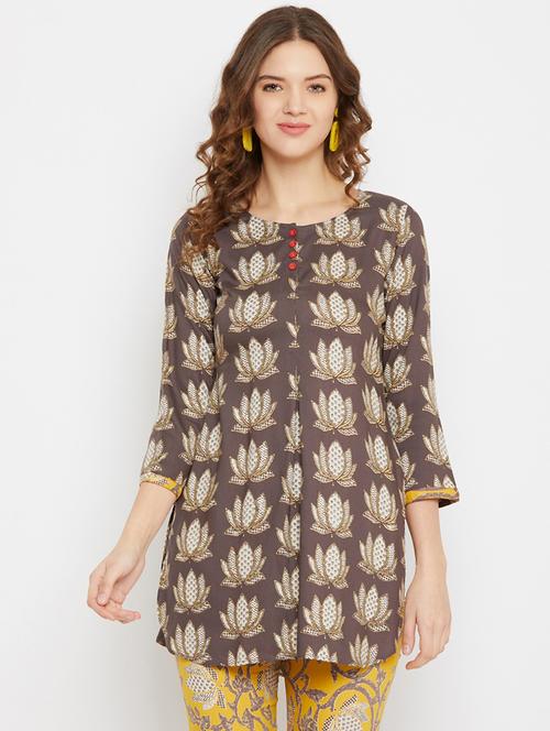 brown rayon straight kurti - 17602252 - Very Small Image - 1