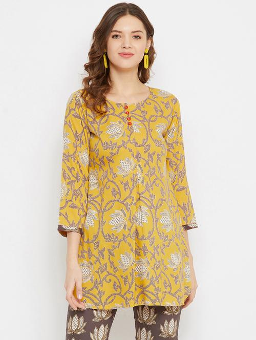 mustard rayon straight kurti - 17602253 - Very Small Image - 1