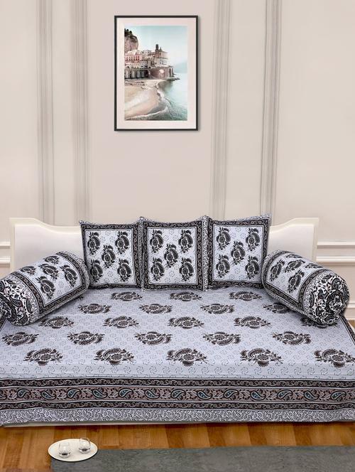 indhome life 100%cotton jaipuri print diwan set with 1single bedsheet with 3cushions covers and 2 bolster covers (pack of 6) - 17602298 - Very Small Image - 1