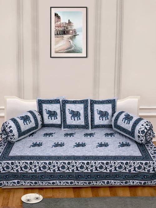 indhome life 100%cotton jaipuri print diwan set with 1single bedsheet with 3cushions covers and 2 bolster covers (pack of 6) - 17602303 - Very Small Image - 1