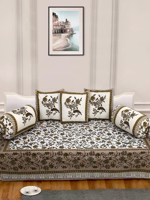 indhome life 100%cotton jaipuri print diwan set with 1single bedsheet with 3cushions covers and 2 bolster covers (pack of 6) - 17602309 - Very Small Image - 1
