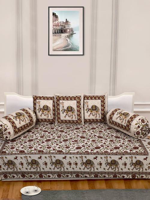 indhome life 100%cotton jaipuri print diwan set with 1single bedsheet with 3cushions covers and 2 bolster covers (pack of 6) - 17602315 - Very Small Image - 1
