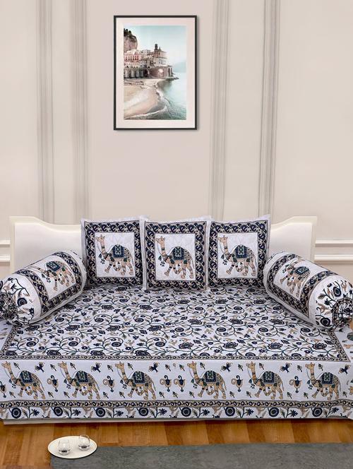 indhome life 100%cotton jaipuri print diwan set with 1single bedsheet with 3cushions covers and 2 bolster covers (pack of 6) - 17602319 - Very Small Image - 1