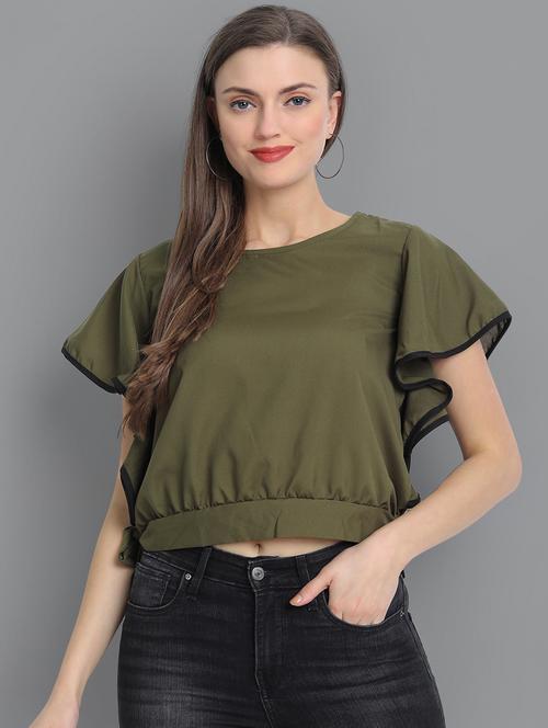 ruffle sleeves crop top  - 17603171 - Very Small Image - 1