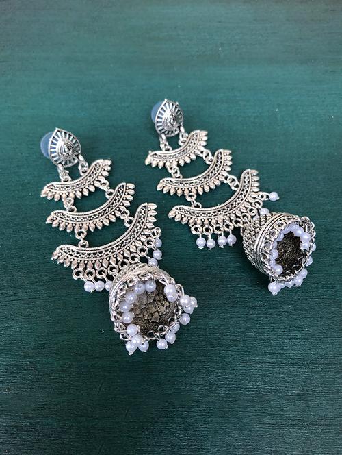 silver metal jhumka earring - 17603316 - Very Small Image - 1
