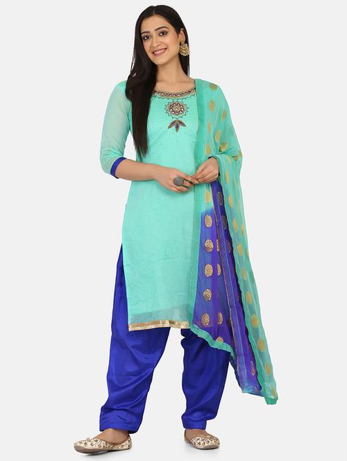 green cotton blend unstitched suit - 17603456 - Very Small Image - 1