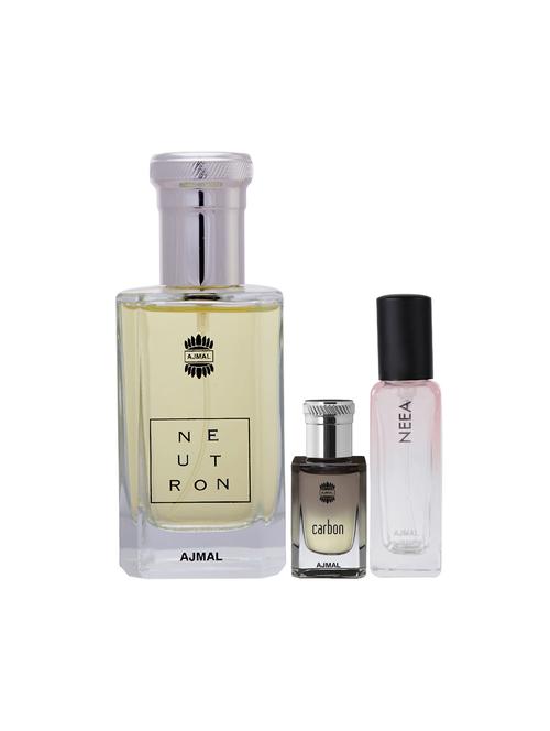 ajmal neutron edp 100ml and carbon edp 100ml & neea edp of 20ml  (total 220ml) for unisex + 2 parfum testers - 17607232 - Very Small Image - 1