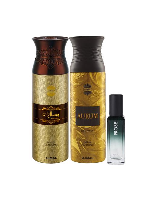ajmal wisal dhahab & aurum deo each 200ml & prose edp 20ml  (total 420ml) for unisex + 2 parfum testers - 17607306 - Very Small Image - 1