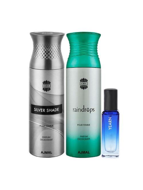 ajmal silver shade & raindrops deo each 200ml & yearn edp 20ml  (total 420ml) for unisex + 2 parfum testers - 17607526 - Very Small Image - 1