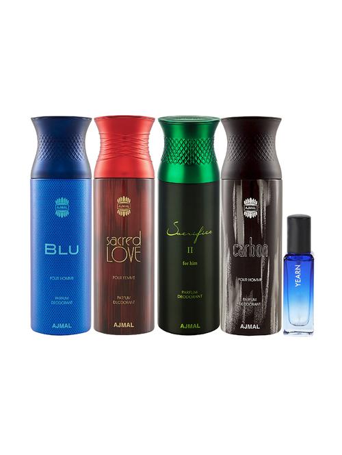 ajmal blu & sacred love & sacrificeiihim & carbon deo each 200ml & yearn edp 20ml pack of 5 for unisex - 17607545 - Very Small Image - 1