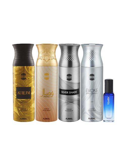 ajmal aurum & wisal & silver shade & evokesilver him deo  200ml & yearn edp 20ml pack of 5 for unisex - 17607551 - Very Small Image - 1