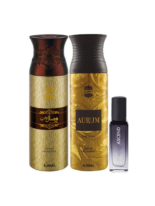 ajmal wisal dhahab & aurum deo each 200ml & ascend edp 20ml  (total 420ml) for unisex + 2 parfum testers - 17607570 - Very Small Image - 1