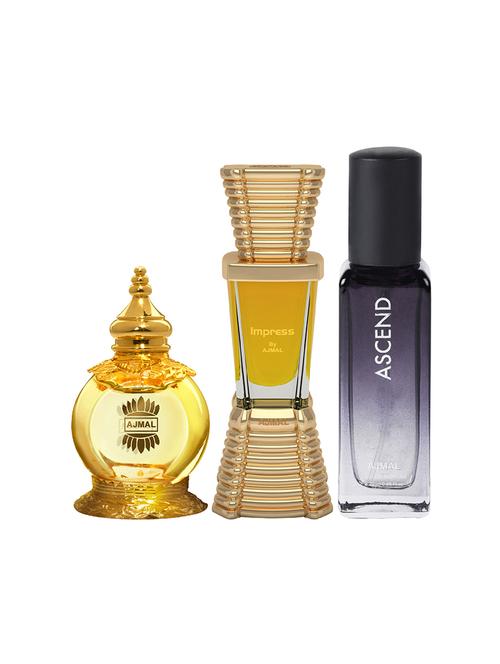 ajmal mukhallat al wafa cp 12ml and impress cp 10ml & ascend  edp 20ml  (total 42ml) for unisex + 2 parfum testers - 17607601 - Very Small Image - 1